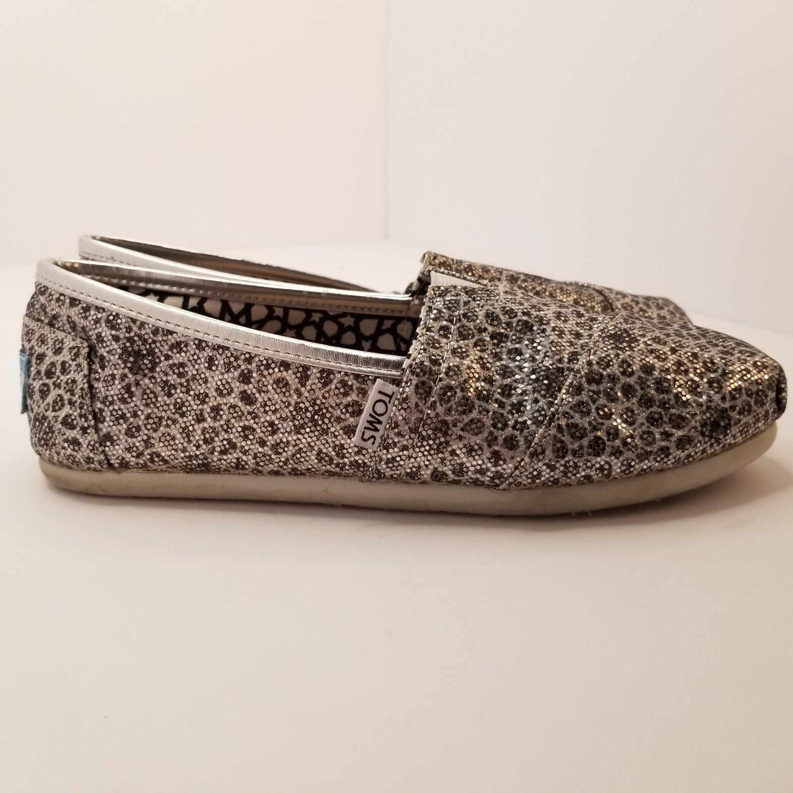 Toms Womens Shoes Flats Silver Glitter Sparkle Size 7
